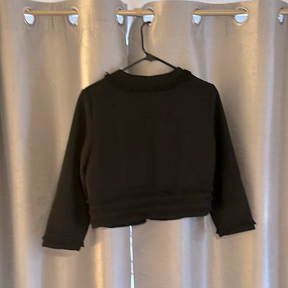 Karl Lagerfeld Paris Frayed Tweed Cropped Jacket Black - Picture 2 of 4